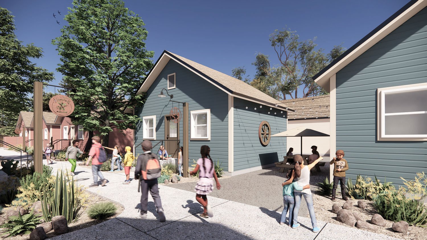 Rendering of a renovated cabin at the new camp